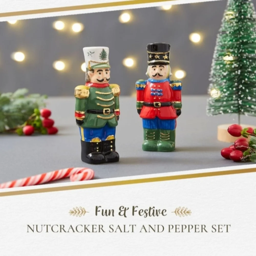 Spode Christmas Tree Nutcracker Salt & Pepper Shaker Set Festive Table Setting
